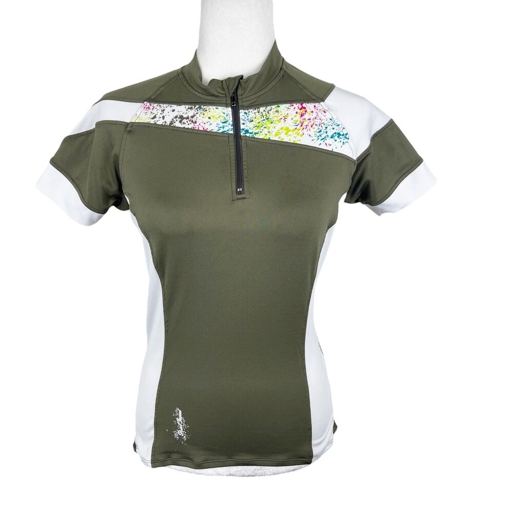 Pearl Izumi Jersey Women Medium Green White Short Sleeve Quarter Zip